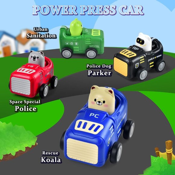 Toddler Cartoon Car Toys for 1 2 3 Year Old Boy Girl Gifts, Press and Go Car Toy - Picture 4 of 6